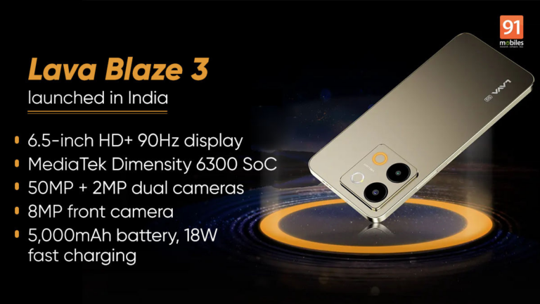 Lava Blaze 3 5G with MediaTek Dimensity 6300 SoC, 5000mAh battery, 50MP camera launched in India: price, specifications