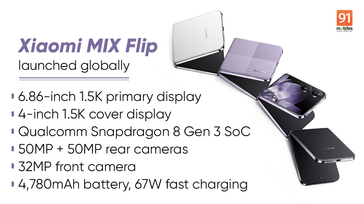 Xiaomi MIX Flip with Snapdragon 8 Gen 3 SoC, 4,780mAh battery, 50MP rear cameras launched globally: price, specifications