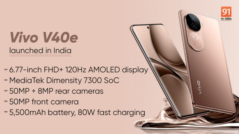 Vivo V40e with MediaTek Dimensity 7300 SoC, 5,500mAh battery, 50MP front camera launched in India: price, specifications