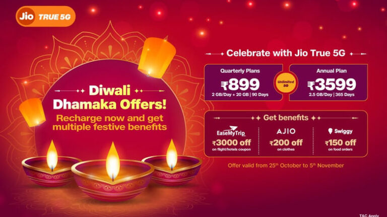 Jio Diwali Dhamaka offers on Rs 899 and Rs 3,599 recharge packs announced