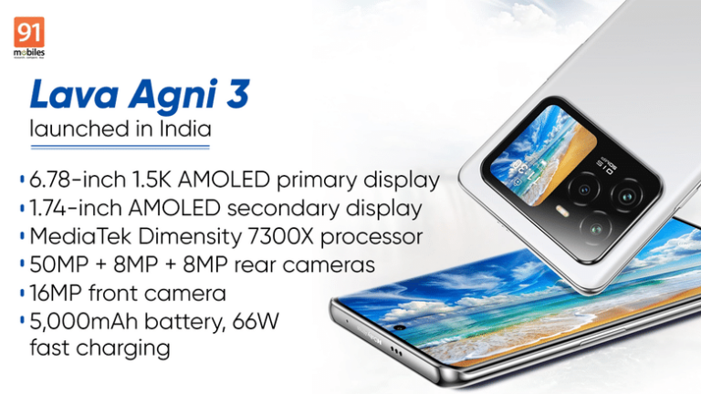 Lava Agni 3 with secondary display, MediaTek Dimensity 7300X, 5,000mAh battery launched in India: price, specifications