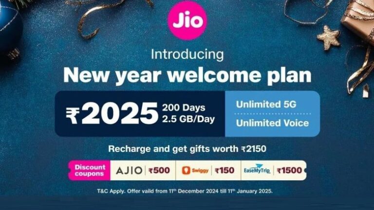 Jio Rs 2025 New Year Welcome plan launched in India: check benefits, validity