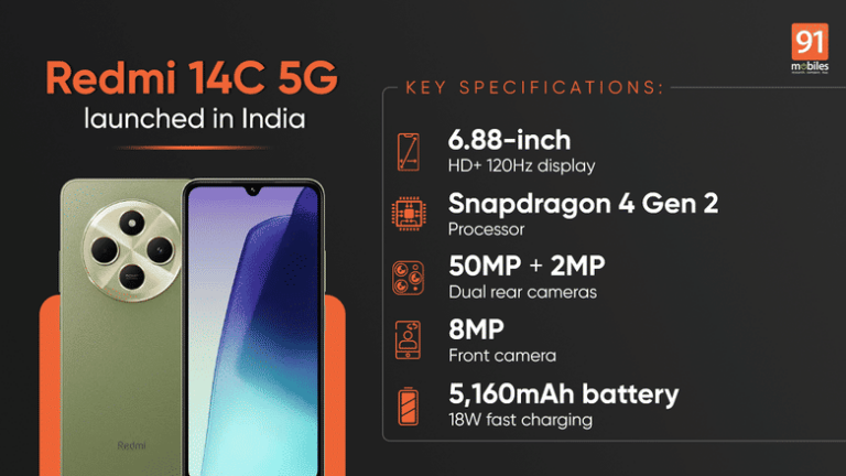 Redmi 14C 5G with 50MP camera, Snapdragon 4 Gen 2, and 5,160mAh battery launched in India: price, specifications